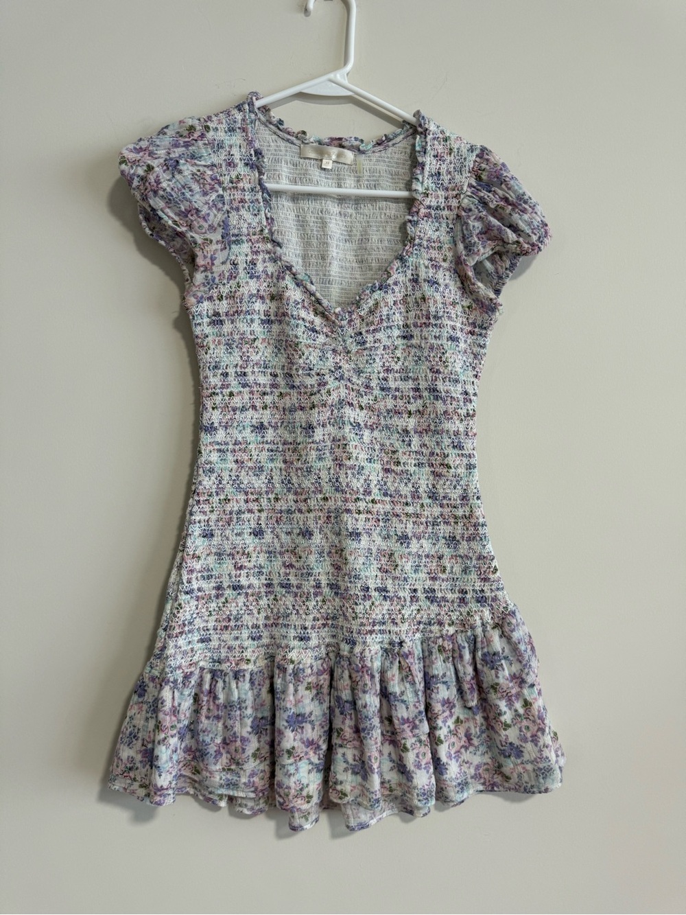 LoveShackFancy Lavender Floral V-Neck Mini Dress. Excellent Condition. Size XS
